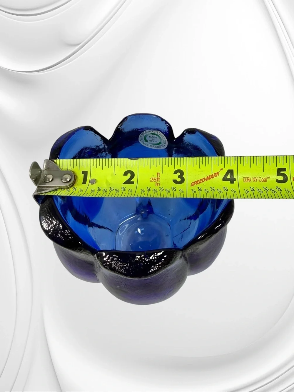 Cobalt Blue Tulip Flower Glass Trinket Dish Bowl Candle Holder Spain Recycled